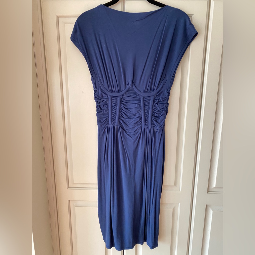 Max & Co Blue Dress Ribbed Waist Cap Sleeve Size Us S / Eu M